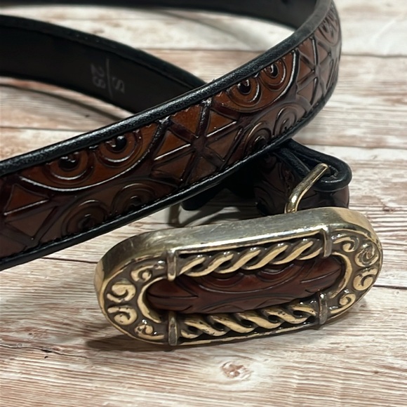 Brighton Brown Leather Belt Embossed Size S/28 - Picture 1 of 11